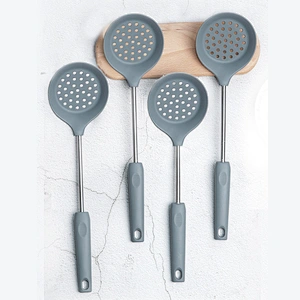 Heat Resistant Kitchen Silicone Slotted Spoon Non Stick Cooking Utensils Skimmer with Stainless steel handle Utensils
